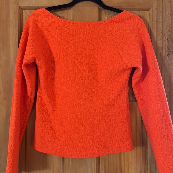 MAEVE by Anthropologie Textured Ruched Sweetheart Long Sleeve Top Orange Size M - Picture 6 of 8